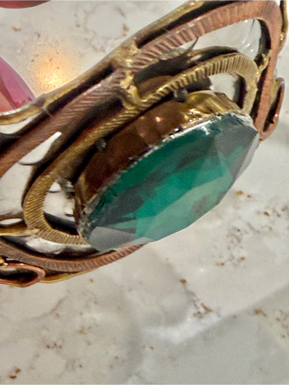 Artisan Mixed Metal Statement Cuff Ringed Medallion Emerald Green Faceted Gem - Picture 9 of 14